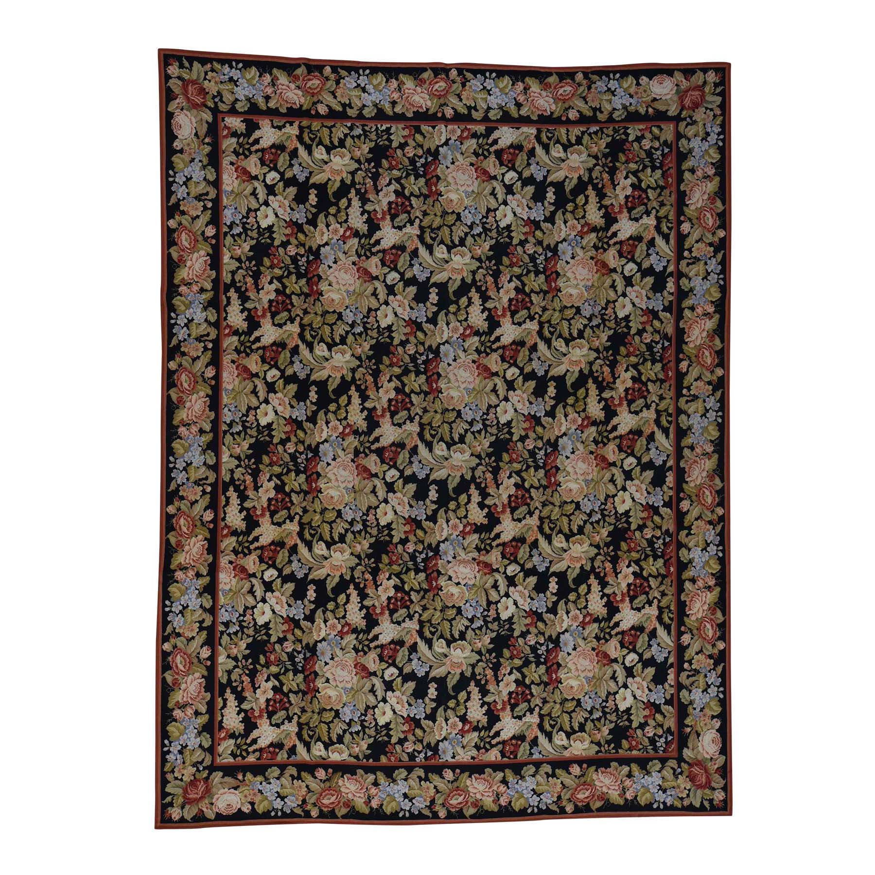 7'6''x10' HandStitched Flat Weave Botanical Needlepoint Rug 37197